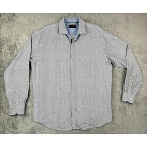 Calvetti Dress Shirt Men's Button Up Blue Geometric Long sleeve XL Businesswear